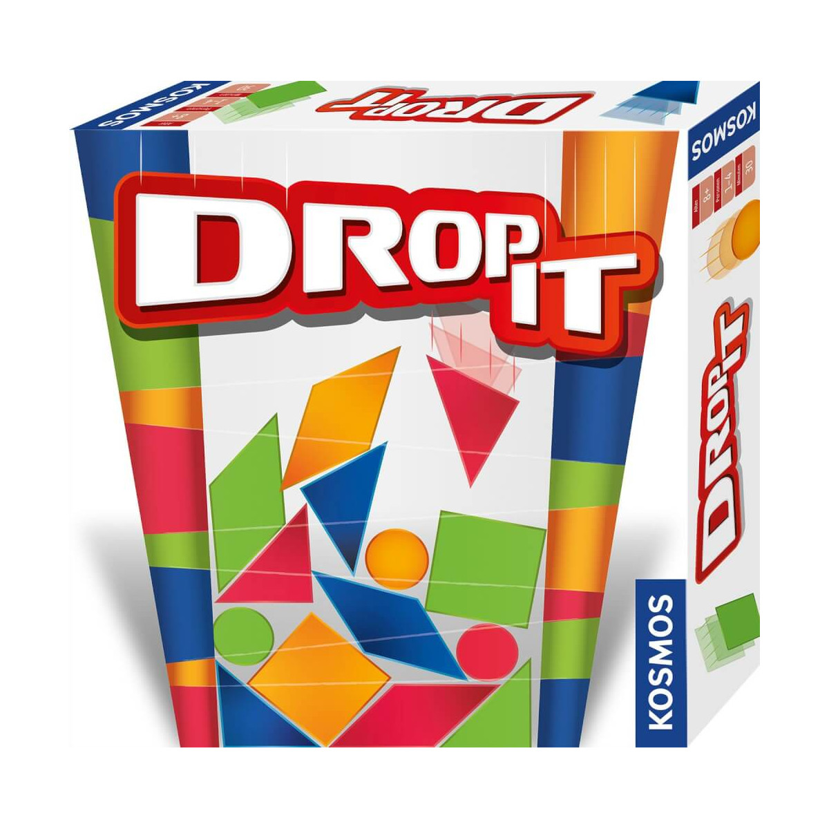 Drop It: Spielschachtel mit bunten geometrischen Formen und Kosmos-Logo seitlich.