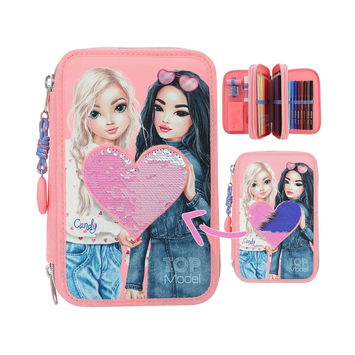 TOPModel 3 Fach Federtasche mit Wendepailletten