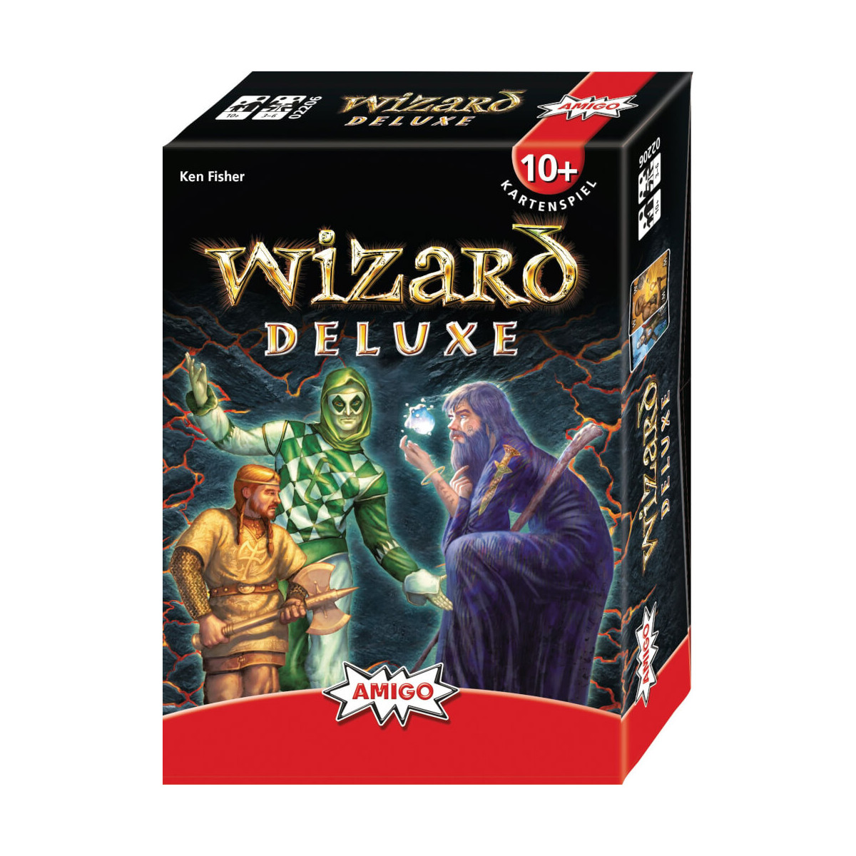 Die Wizard Deluxe Box zeigt Fantasy-Figuren: einen Zauberer, einen Krieger und eine grüne mystische Gestalt.