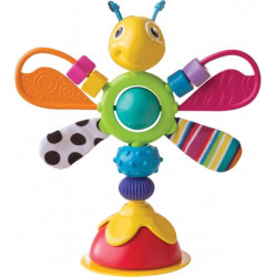 img_0:Buntes Spielzeuginsekt mit strukturierten Flügeln und Saugnapfbasis, ideal für Babys und Kleinkinder.