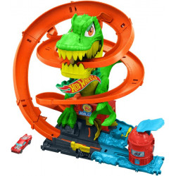 Hot Wheels City T Rex Feuerschlacht Spielset und Die Cast Spielzeugauto im Maßstab 1:64, gegnerische