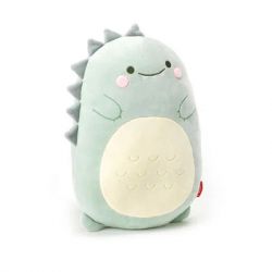 Hellgrünes Plüsch-Dinosaurier-Spielzeug mit weißem Bauch und grauen Rückenzacken.