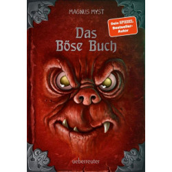 thumb-alternative:Rotes Buchcover mit grinsendem Monster-Gesicht und dem Titel „Das Böse Buch“ von Magnus Myst.