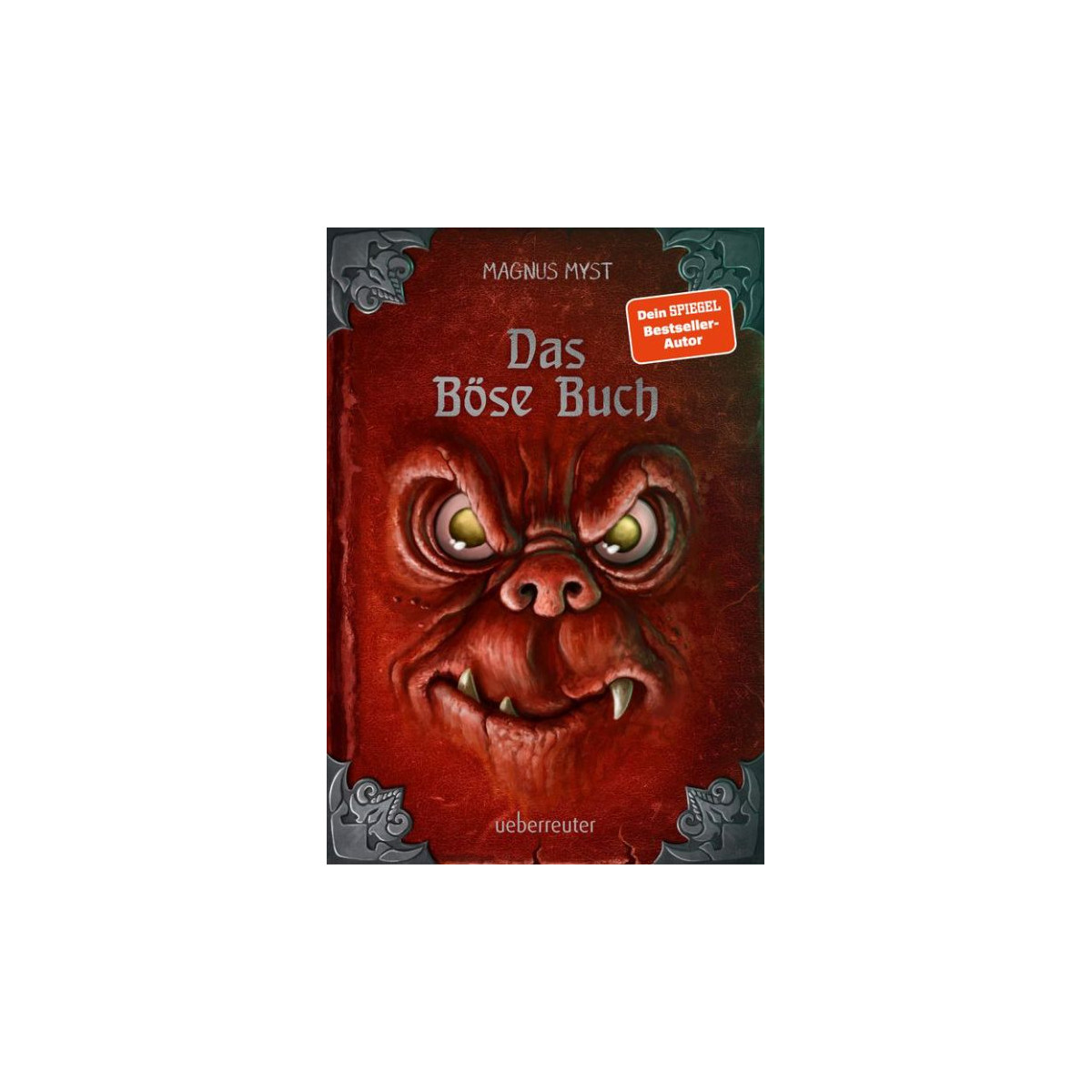 Rotes Buchcover mit grinsendem Monster-Gesicht und dem Titel „Das Böse Buch“ von Magnus Myst.