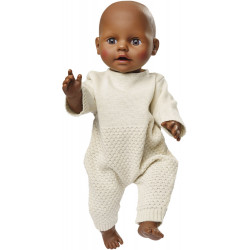 Puppen Strickstrampler aus 100 % Bio Baumwolle, ecru, Gr. 35 45 cm