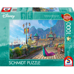 Schmidt-1000-Teile-Disney-Puzzle mit farbenfroher Schloss-Szene, Rapunzel und Laternen auf dem Cover.