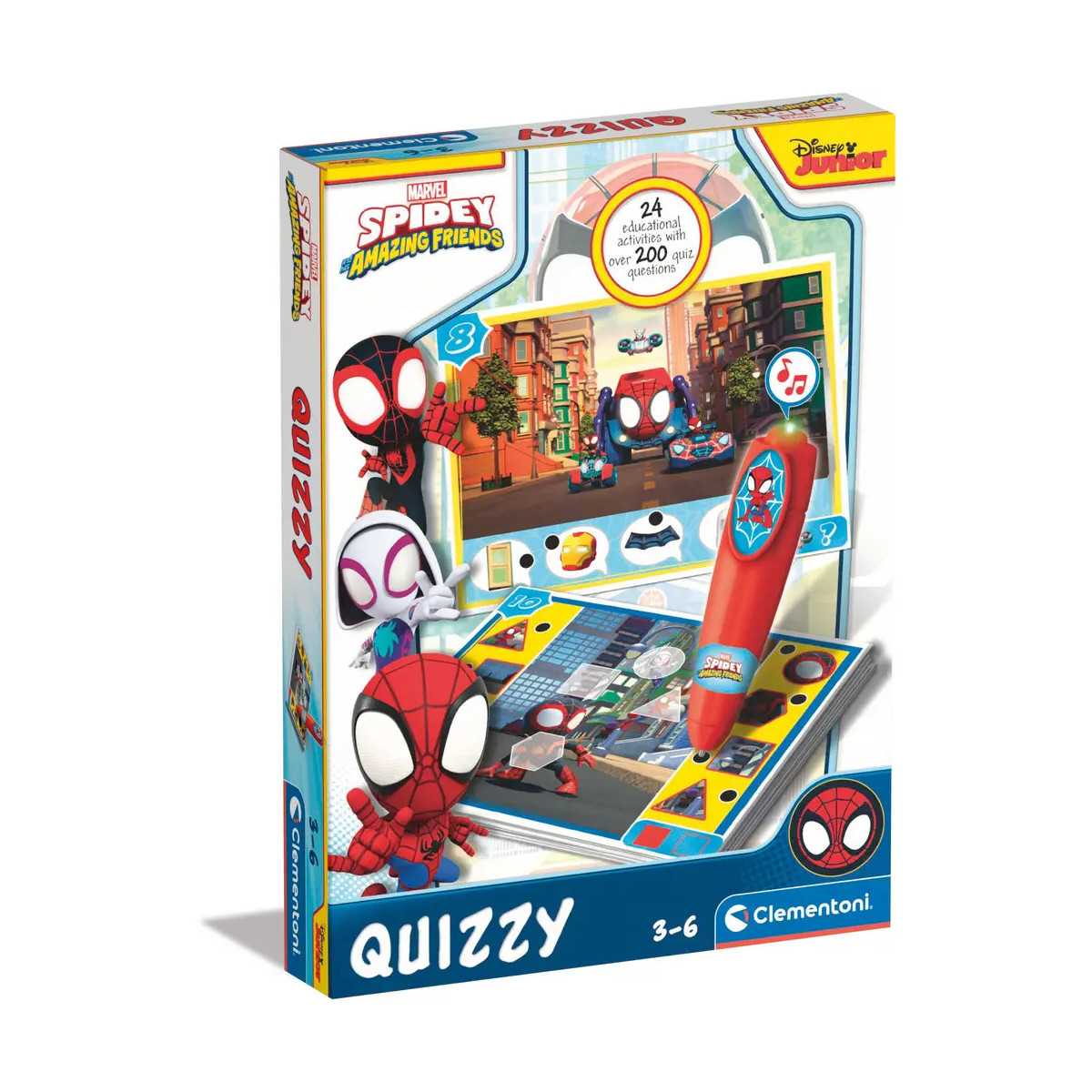 Interaktives Spidey & Friends Quizspiel von Clementoni mit Stift, für Kinder von 3 bis 6 Jahren.