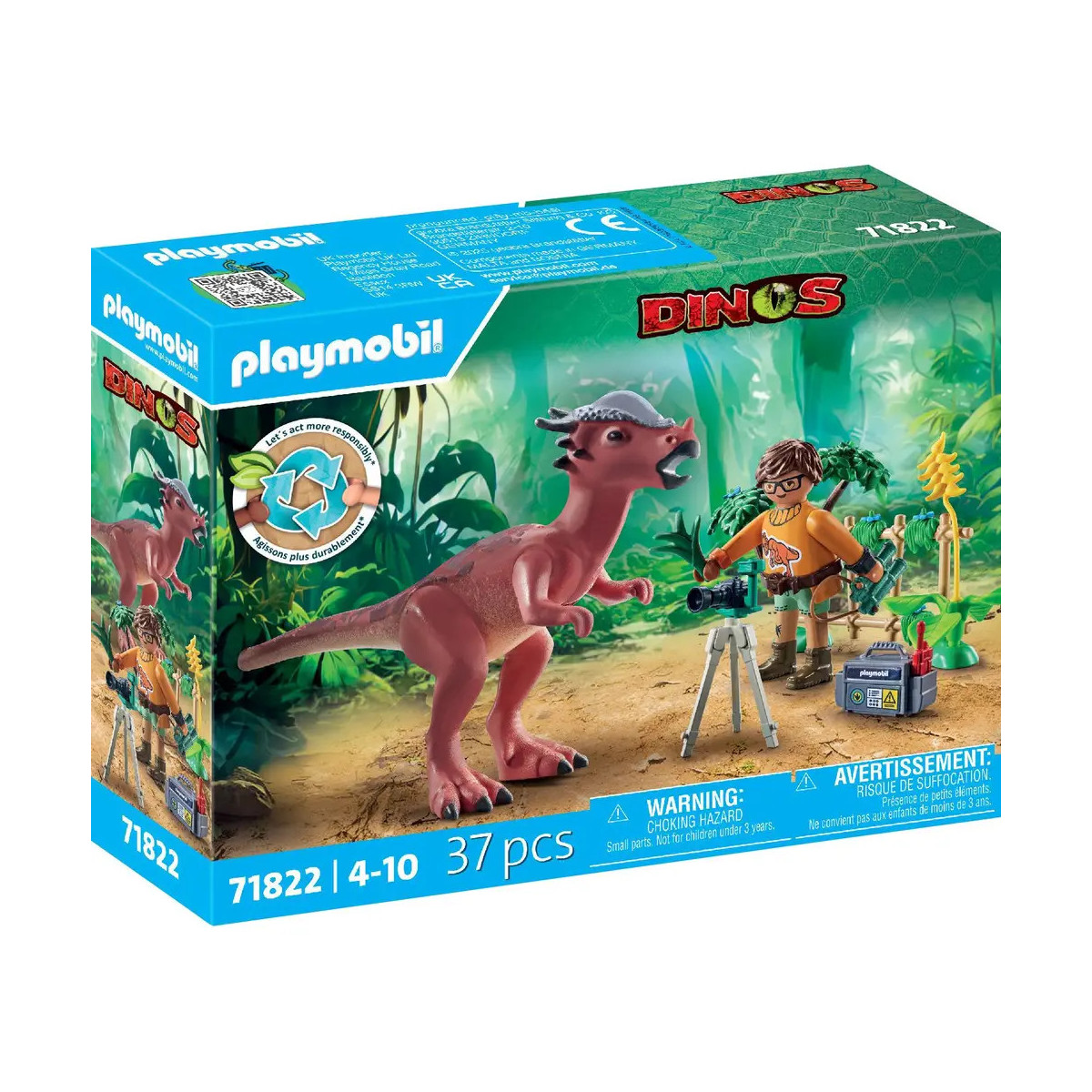 Playmobil Dinos Set: Dinosaurier, Forscherfigur und Zubehör, 37 Teile, geeignet für Kinder von 4-10 Jahren.