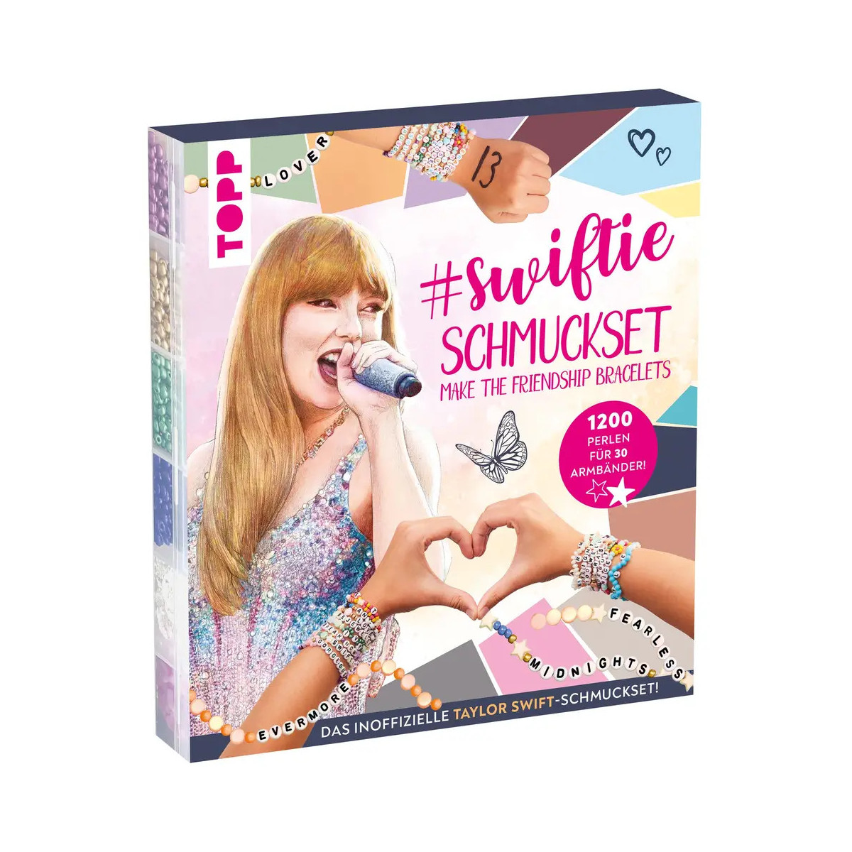 Schmuckset für Swifties: Box mit Sängerin, bunten Armbändern und 1200 Perlen zum Freundschaftsarmbändern basteln.