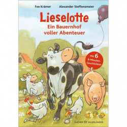 Cartoon-Tiere auf einem Bauernhof zieren das deutsche Buchcover „Lieselotte“.