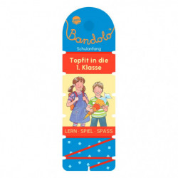 Farbiges Bandolo-Heft mit zwei lächelnden Kindern und deutschem Text zum Schulanfang.