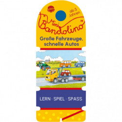 Bunte Puzzlekarte „Große Fahrzeuge, schnelle Autos“ mit Lkw und Autos für Kinder ab 3 Jahren.