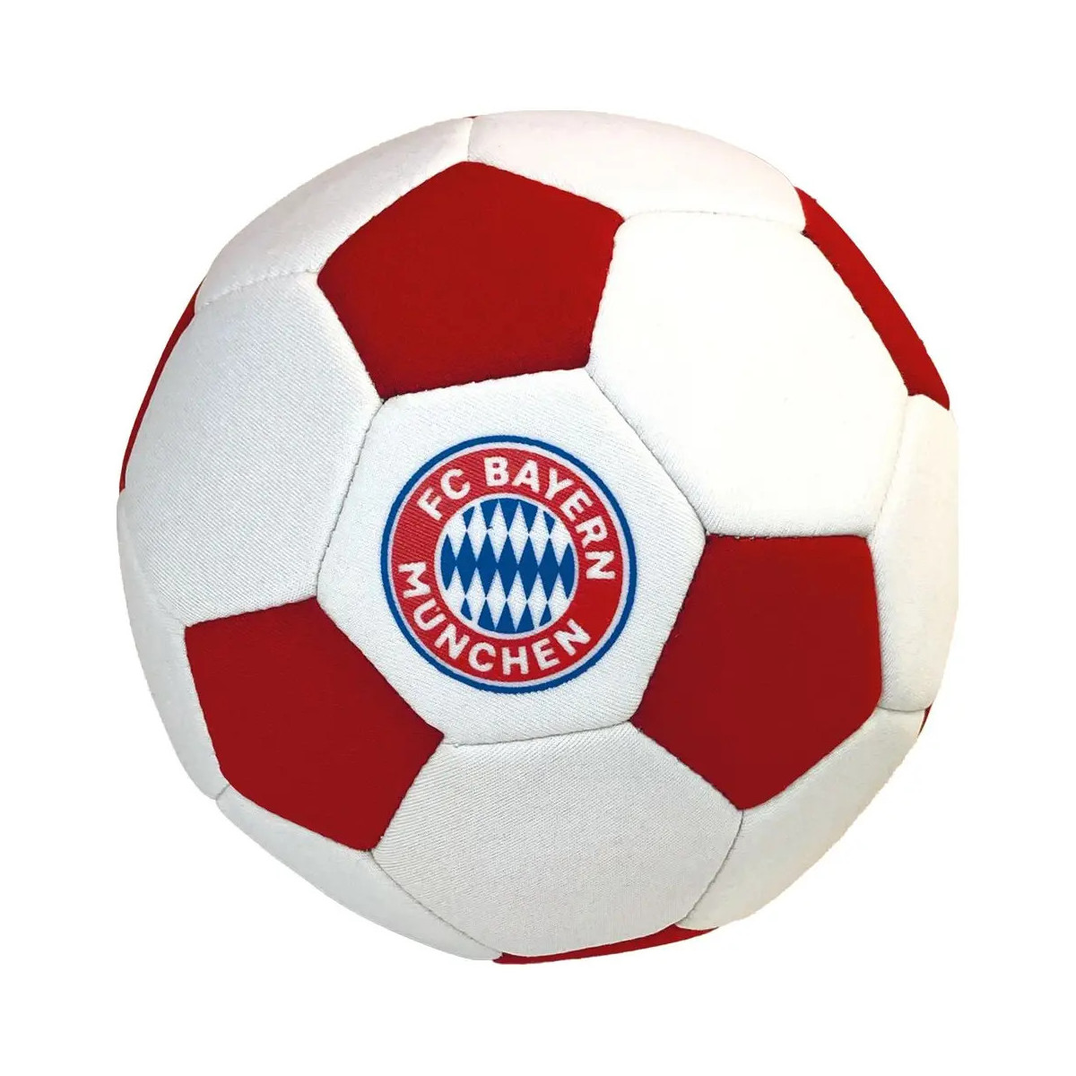 Rot-weißer Fußball mit dem FC-Bayern-München-Logo in der Mitte.