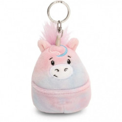 Plüschiger Pastell-Einhorn-Schlüsselanhänger mit flauschiger Mähne, Stickerei und silbernem Schlüsselring.