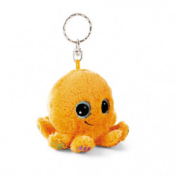 Plüschiger, orangefarbener Oktopus-Schlüsselanhänger mit großen schwarzen Augen und kleinem Lächeln vor weißem Hintergrund.