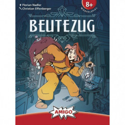 Beutezug: Brettspiel für Kinder ab 8 mit Cartoon-Dieb, Sack und Laterne auf dem Cover.