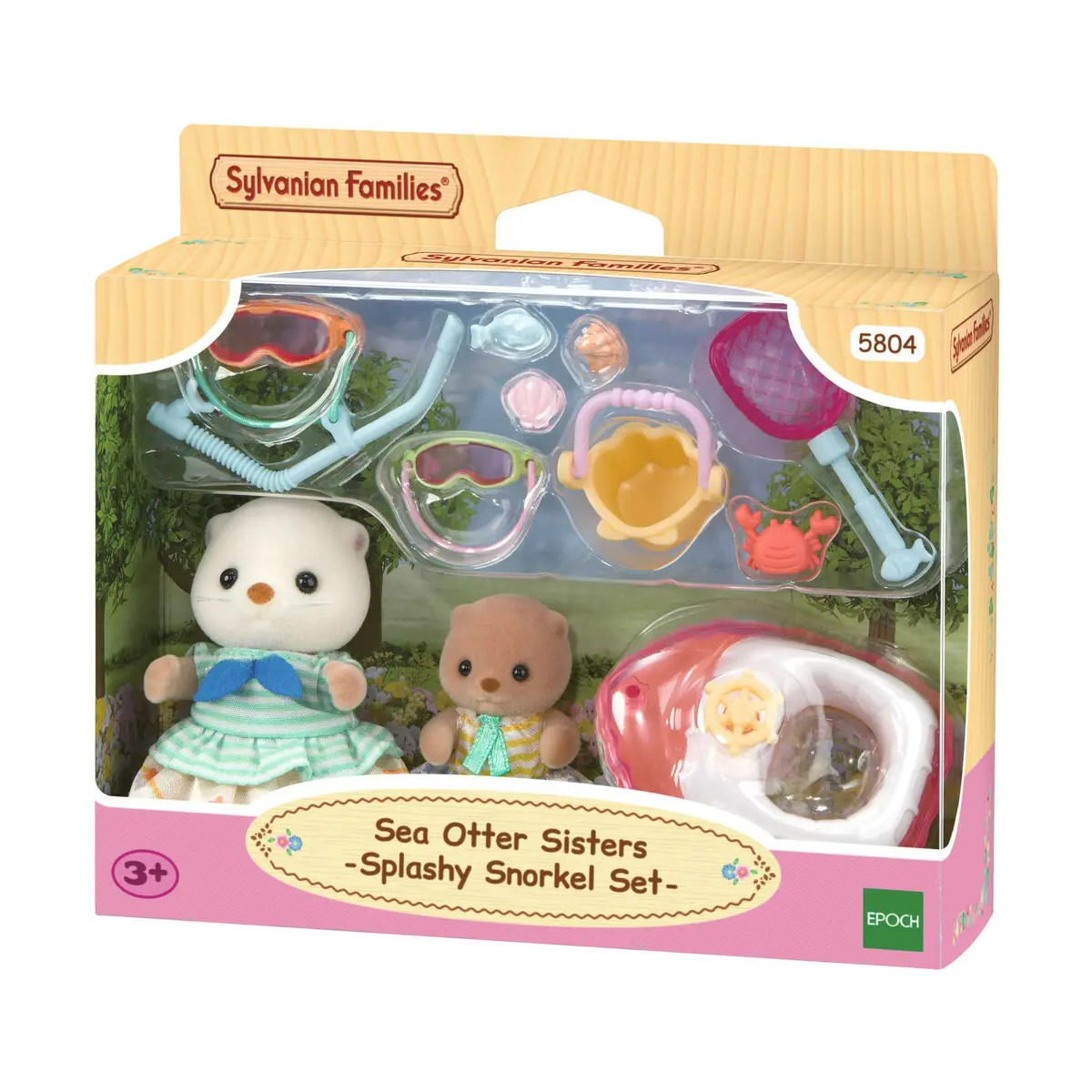 Spielset mit zwei Seeotter-Figuren, Schnorchelausrüstung und Zubehör: „Sea Otter Sisters – Splashy Snorkel Set“.