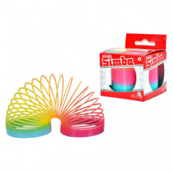 Bunte Plastik-Federspirale neben rot-weißer Simba-Markenverpackung.