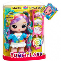 Yummiland-Puppe in bunter Verpackung mit Zubehör und Set zum Selbermachen von Lipgloss.