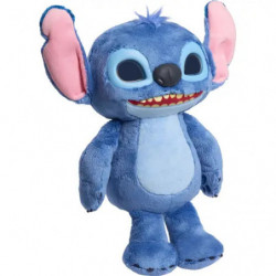 Blaues Stofftier, ähnlich Stitch aus Disneys Lilo & Stitch, mit großen Ohren und breitem Lächeln.