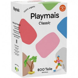Playmais Classic Bastelset mit bunten Formen und kleiner Figur, beschriftet mit „800 Teilen“.
