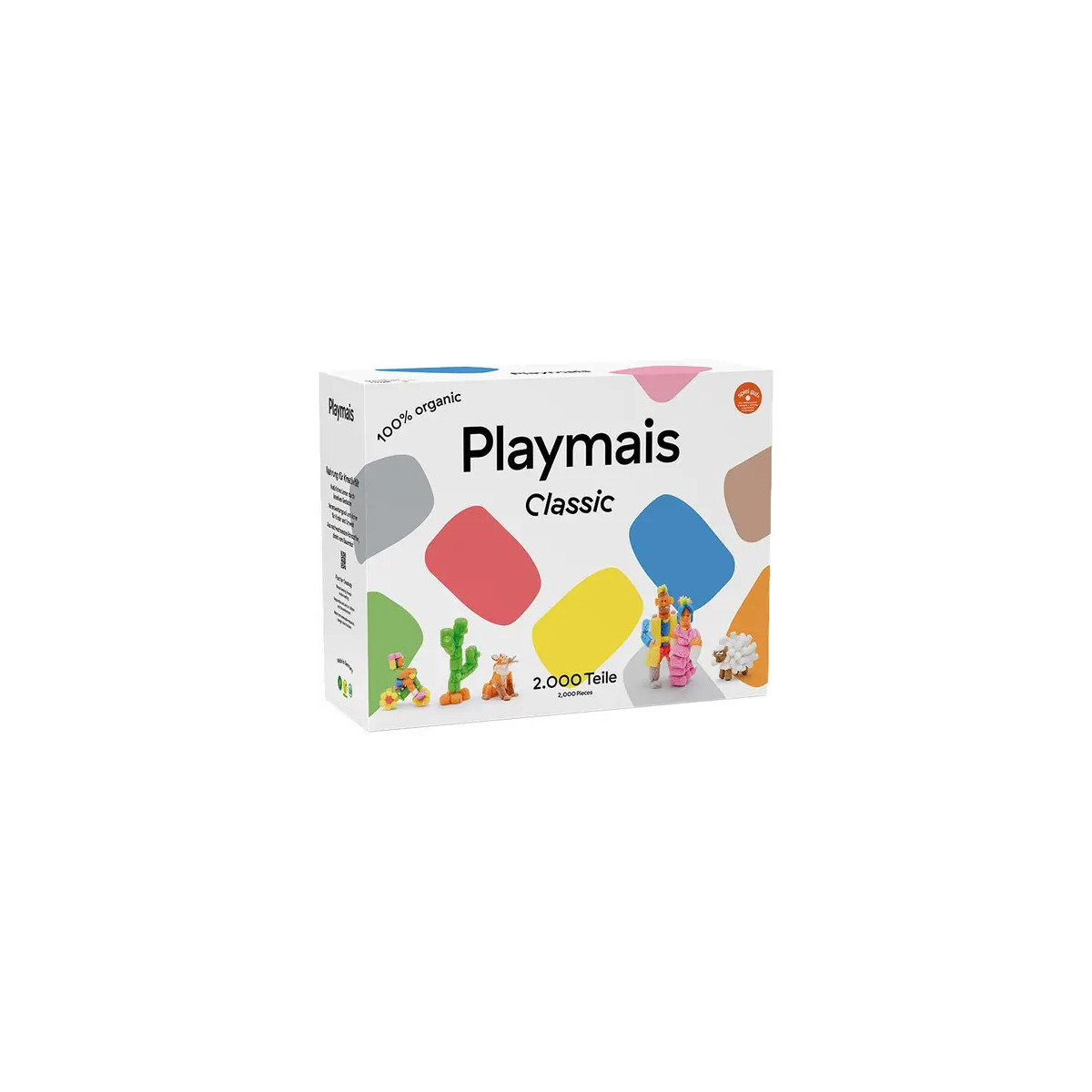 Playmais Classic Box mit bunten Formen sowie Tier- und Pflanzenfiguren auf der Vorderseite.