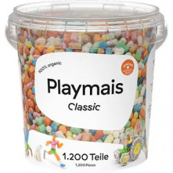 PlayMais Classic: Dose mit bunten Bastelteilen, Vorderseite mit der Aufschrift "1.200 Teile".