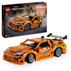 LEGO Technic oranges Sportwagen-Modell, inspiriert von Fast & Furious, mit Verpackung im Hintergrund.