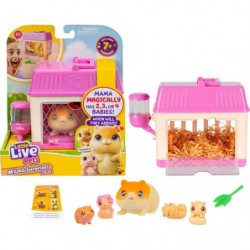 Little Live Pets Set: rosafarbenes Haustierhaus, zwei Spielzeugtiere, bunte Verpackung mit Kindermotiv.