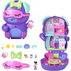 Lila Hund-Spielzeugkoffer, geöffnet und geschlossen gezeigt, mit Mini-Zubehör und Spielsets im Inneren.