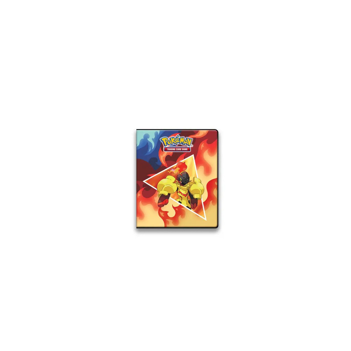 Pokémon-Sammelkarten-Ordner mit Glurak-Motiv und feurigem Hintergrund.