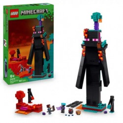 img_0:LEGO Minecraft Set mit Verpackung, großer schwarzer Figur und kleinen Zubehörteilen auf weißem Hintergrund.
