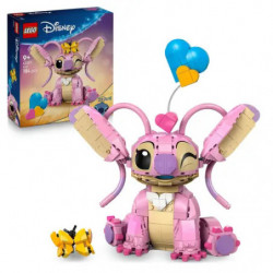 img_0:LEGO Disney Angel Set: rosa Figur, zwei gelbe Figuren, blauer Herz-Ballon, Verpackung im Hintergrund.
