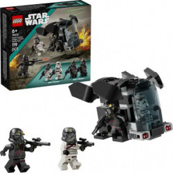 LEGO Star Wars Set mit zwei Minifiguren, kleinem schwarzem Raumschiff und Box im Hintergrund.