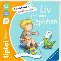 Kinderbuchcover: Ein Mädchen sitzt mit Toilettenpapier auf dem Töpfchen. Titel: „Liv geht aufs Töpfchen.“.