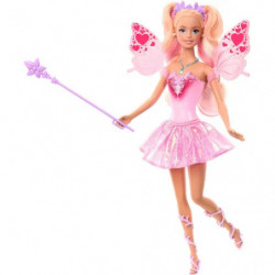 Barbie-Puppe als pinke Fee mit Flügeln, Sternenstab, Krone und rosa Kleid.
