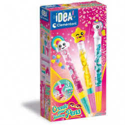 Farbiges DIY-Stifte-Set mit Tieraufsätzen und Glitzerdesigns, beschriftet mit „Idea!“ von Clementoni.