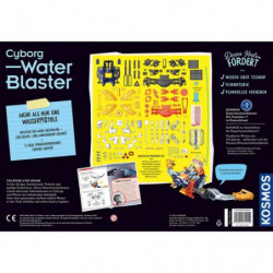 Kosmos Cyborg Water Blaster: Science-Kit-Box mit farbigem Spielzeugbild und Text auf dunklem Hintergrund.