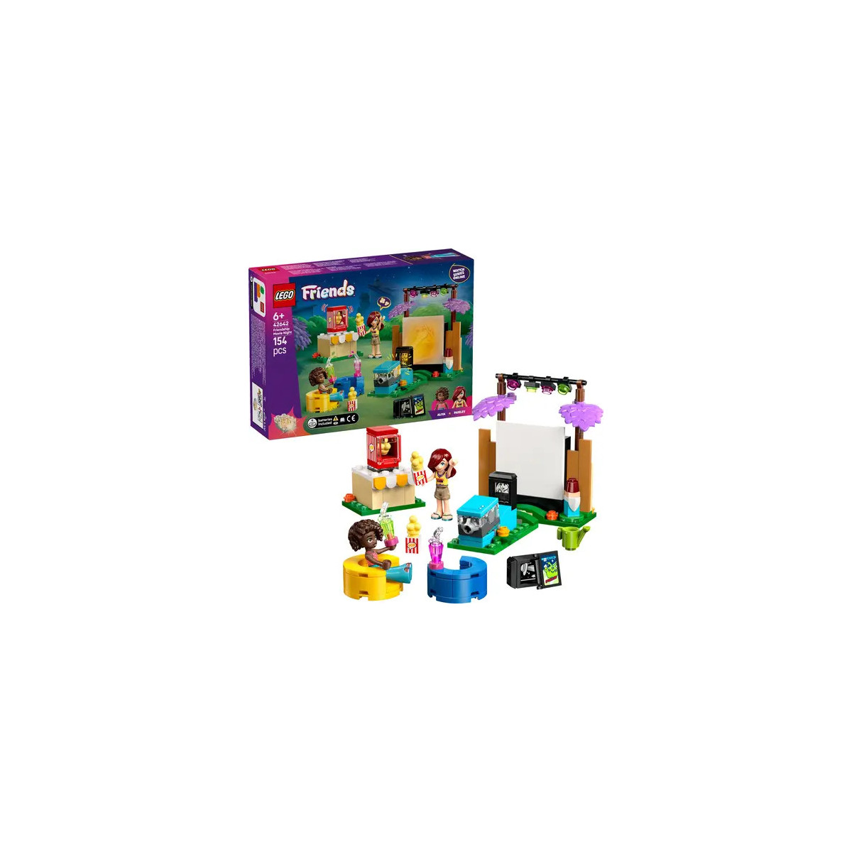 LEGO Friends Set mit OVP, zwei Minifiguren, bunten Steinen und kleinem Konzertbühnen-Aufbau für draußen.