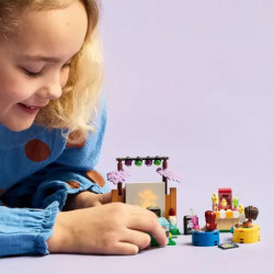 LEGO Friends Set mit OVP, zwei Minifiguren, bunten Steinen und kleinem Konzertbühnen-Aufbau für draußen.