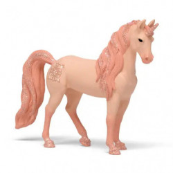 Rosa Einhornfigur mit glitzernder Mähne, Schweif und Hufen vor weißem Hintergrund.