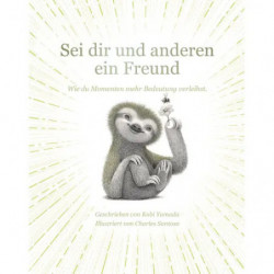 img_0:Buchcover: Ein lächelndes Faultier zeigt das Peace-Zeichen. Deutscher Titel: Sei dir und anderen ein Freund.