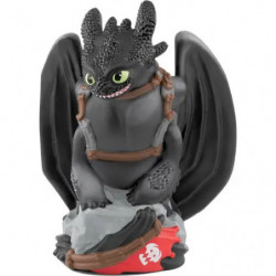 Schwarzer Drachen mit grünen Augen und Flügeln sitzt auf einem Felsen, an dessen Fuß ein rotes Tuch liegt.