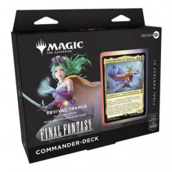 Commander-Deckbox zu Magic: The Gathering x Final Fantasy mit Artwork einer Fantasiefigur und Karten.