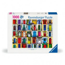 Ravensburger 1000-Teile-Puzzle mit bunten Türen, die in einem Raster angeordnet sind.