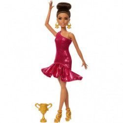 img_0:Barbie Turniertänzerin Modepuppe mit braunem Haar und Tanzpokal Zubehör