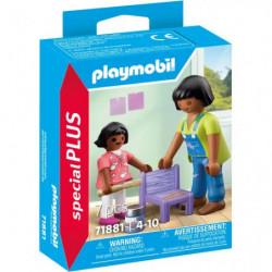 Playmobil-Set mit zwei Figuren (Kind und Erwachsener), pastellfarbenem Koffer und Reise-Accessoires.