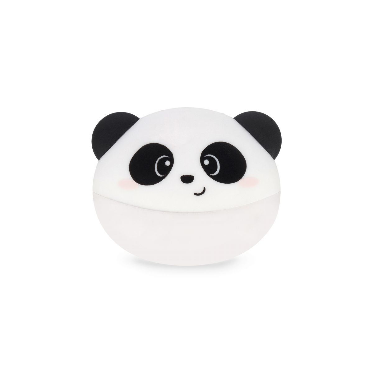 Kleiner runder Behälter mit niedlichem Panda-Gesicht und Ohren im Cartoon-Stil gestaltet.