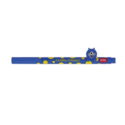 Blauer Stift mit gelben Punkten, süßem Monster-Topper und der Aufschrift "AAARSH-DORABLE!".