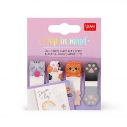 Süße Katzen- und Pfoten-Lesezeichen im pastelllila "Keep in mind"-Paket.